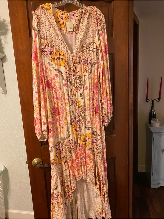 Free People Dresses & Skirts - Free People Floral Midi Dress in Yellow, Purple, Brown, Ivory